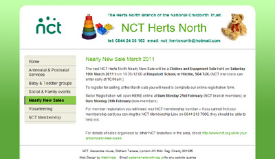screenshot of web site design for NCT Herts North