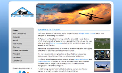 screenshot of web site design for Flyteam Aviation