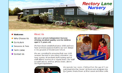 screenshot of web site design for Rectory Lane Nursery