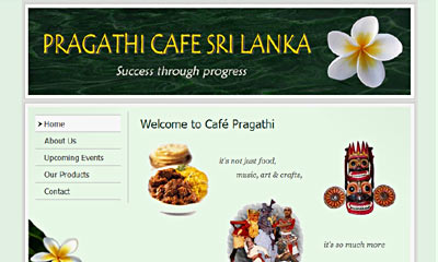 screenshot of web site design for Pragathi Cafe