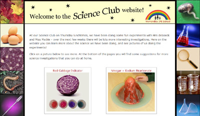 screenshot of web site design for Science Club
